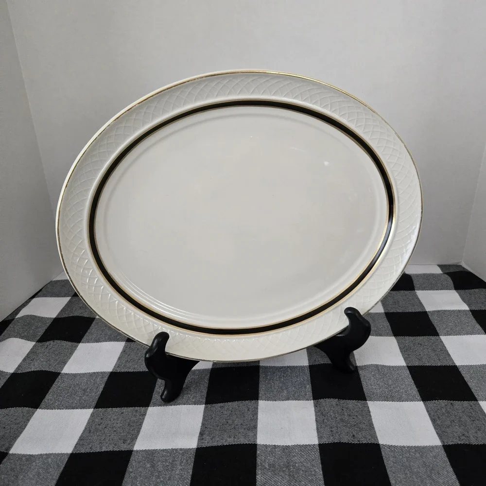 Homer Laughlin China Gothic Large Oval Serving Platter Raised Weave Trim